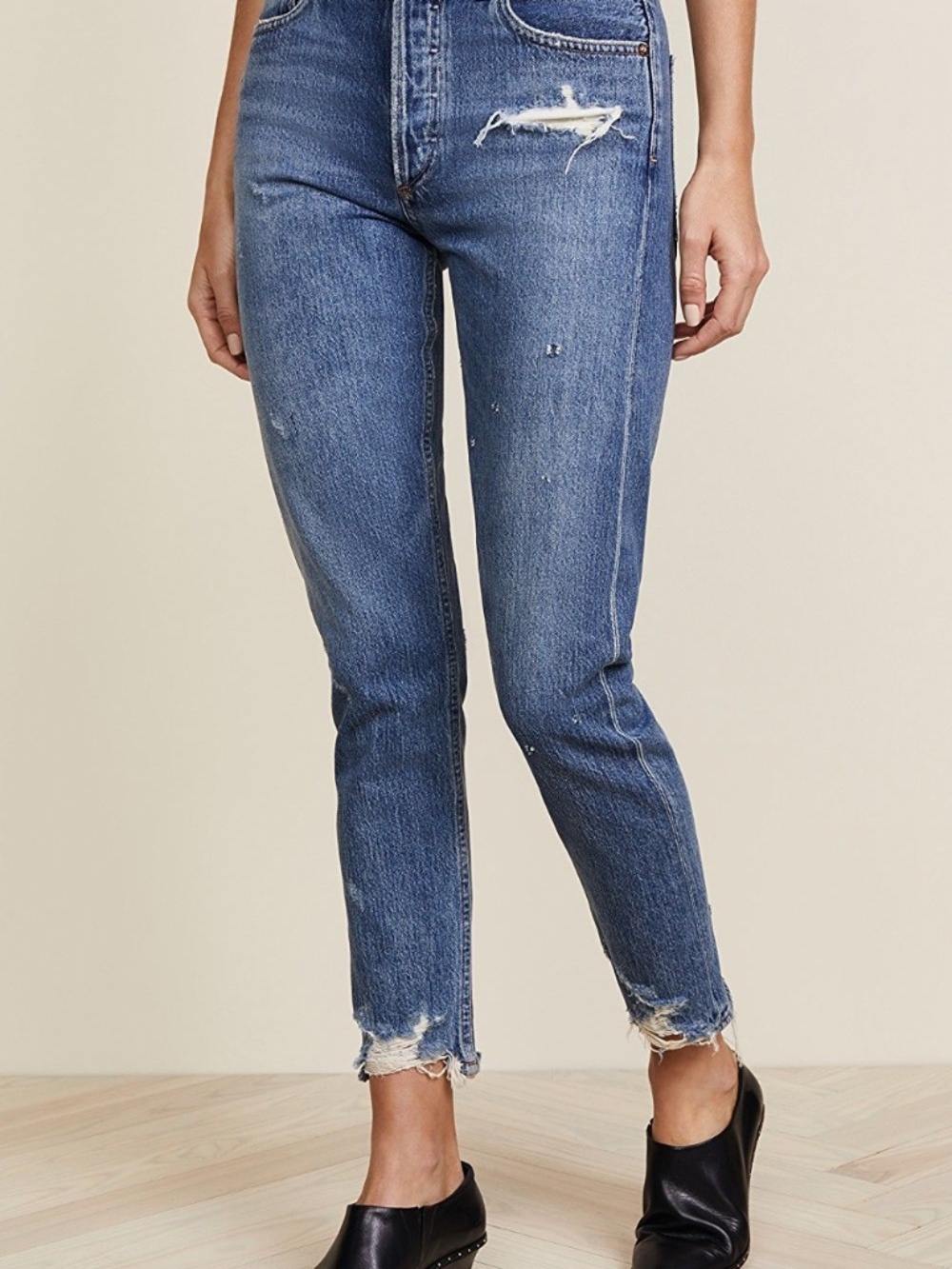 Agolde Blue Women's Straight-Leg Distressed Jeans